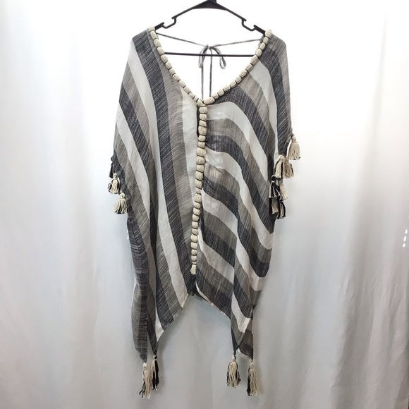 Gypsie Blu Boho Striped Poncho Swimsuit Coverup - Picture 5 of 11